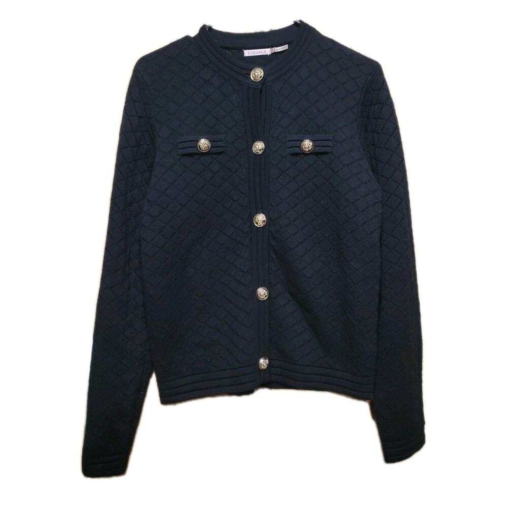 ESQUALO Elegant Knitted Gold Button Sweater Womens Small Black
